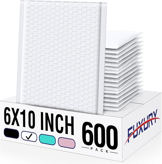 Fuxury Bubble Mailers 6x10“ 600 Pack White Padded Envelopes Usable Size 6x9" by Fuxury