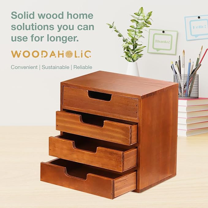 4 Drawer Desktop Storage Organizer in Modern Wood Design 4-Drawer Stackable - Image 7