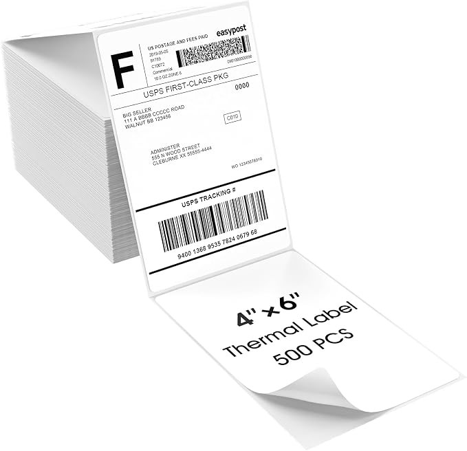 MaxGear 4" x 6" Direct Thermal Shipping Labels, 500 Fanfold, BPA-Free; by MaxGear