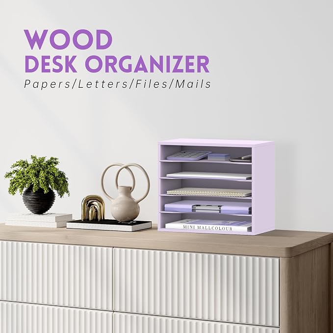 SUPEASY Wood Desk Organizer, 5 Tier Paper File Organizer - Image 2