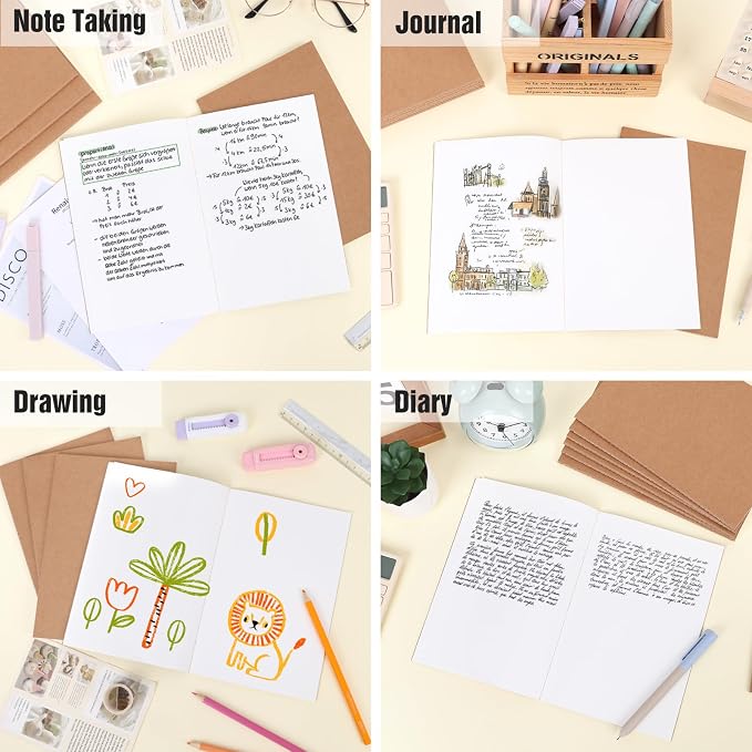 EOOUT 8 Pack Blank Kraft Notebooks, A5 Journals Notebook Bulk, Unlined Paper - Image 7