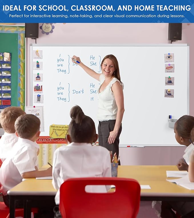 SWANCROWN Large Magnetic White Board, Dry Erase Board 72 x 40 Inches with Thick Aluminum Frame, Large Dry Erase Board for Wall Built-in Magnetic Pen Holder & Long Marker Tray for Conference Room-DeskLoop Office