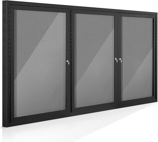 SWANCROWN Outdoor Bulletin Board 70x36in, Enclosed Bulletin Board with Locking Door for Office School Commerce, Grey Felt, Black Aluminum Frame-DeskLoop Office