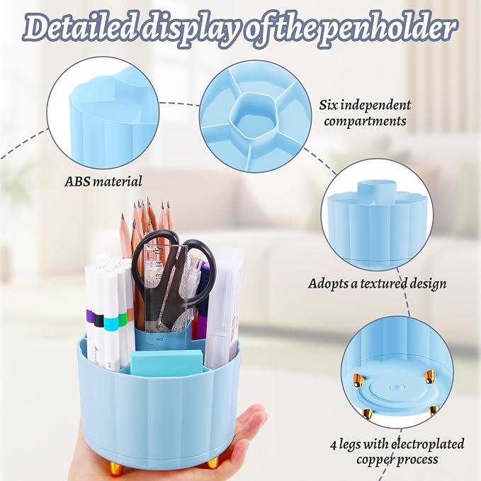 360 Degree Rotating Pen Holder for Desk, 6 Slots Desktop Organizer Caddy for - Image 5