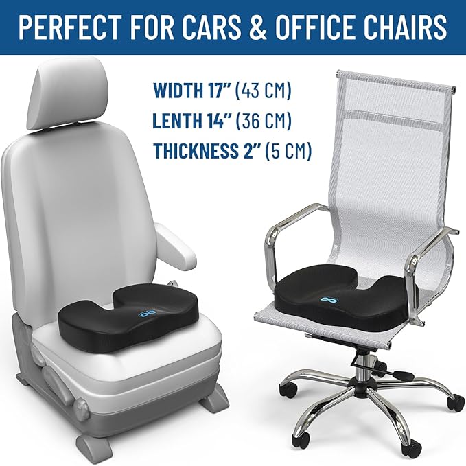 Everlasting Comfort Doctor Recommended Memory Foam Seat Cushion for Office Chairs & Car Seat - Ergonomic Office Desk Accessories for Tailbone Pain Relief, Sciatica & Back Support-DeskLoop Office