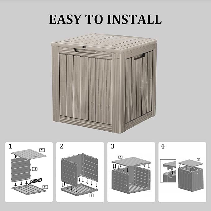 35 Gallon Lockable Resin Deck Box, Waterproof & UV-Resistant Outdoor Storage Box for Outdoor Cushion Storage, Garden Tools & Pool Accessories Storage, Gray-DeskLoop Office