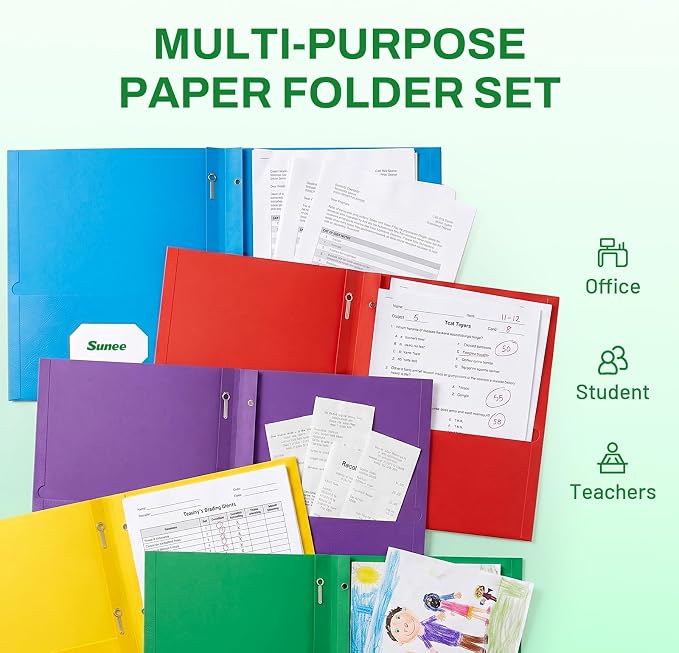 SUNEE 2 Pocket Folders with Prongs, Paper Folders with 2 Pockets and 3 Prongs - Image 5