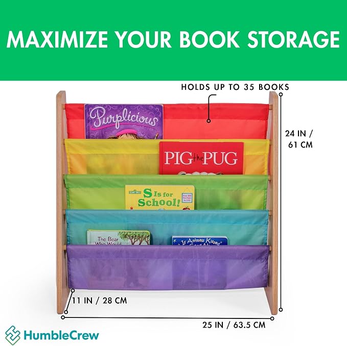 Humble Crew 4-Tier Kids Bookshelf, Natural Wood/Rainbow - Image 2