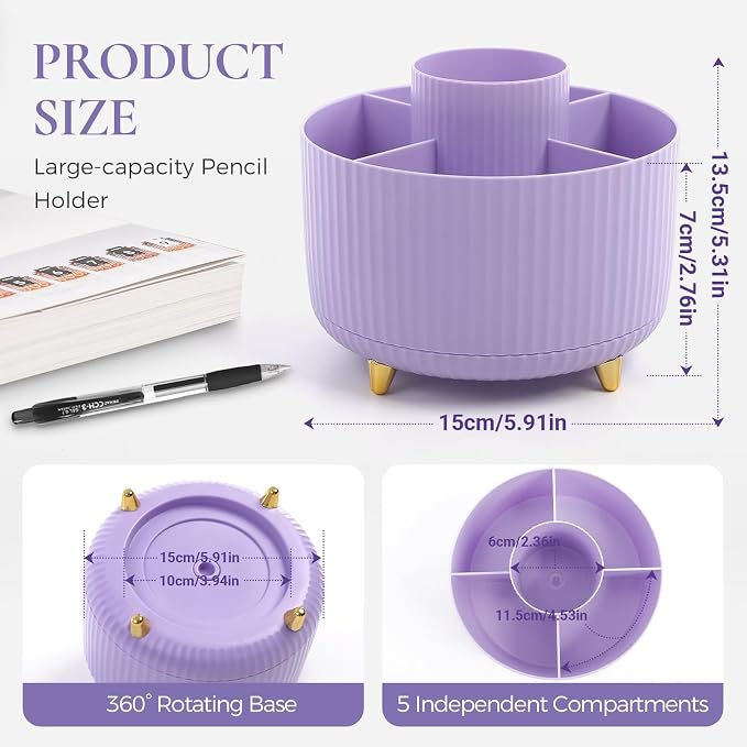 KONVINIT Pencil Pen Holder for Desk, 5 Slots 360-Degree Rotating Desktop - Image 2