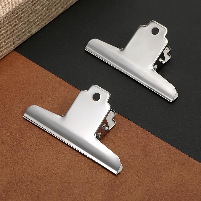 2 Pcs Silver Metal Bulldog Clips Dog Food Bag Clip 4" Wide Large Binder Paper - Image 3