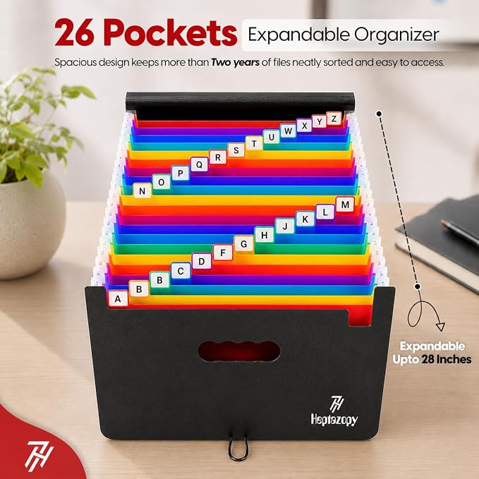 26 Pockets Plastic Accordion File Organizer, Expanding File Folder Organizer - Image 3