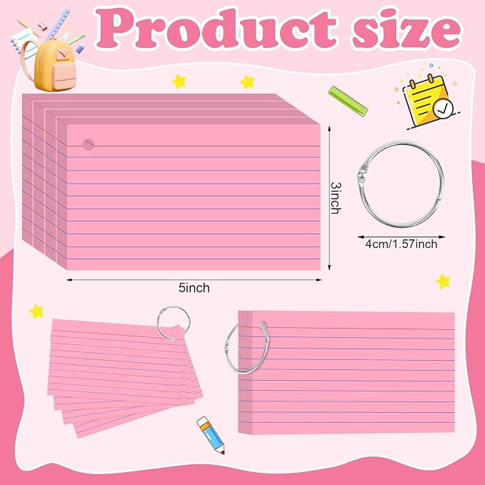 Pink Index Cards 3x5 Inch Lined Flash Cards - Image 2