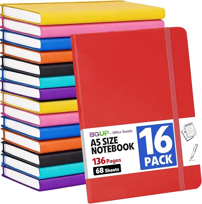 16 Pack Lined Journal Notebook for Work, 136 Pages, Medium 5.5" x 8.3" by BGUP