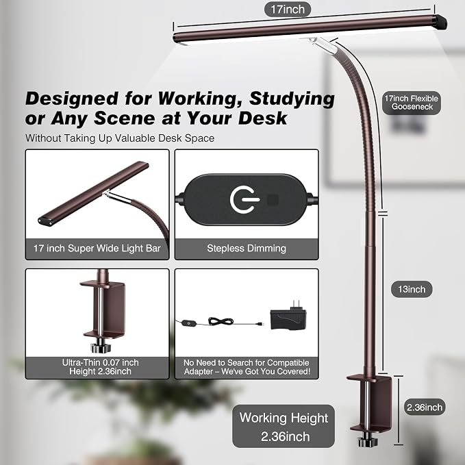 Airlonv LED Desk Lamp for Office Home, Eye-Caring Desk Light - Image 3