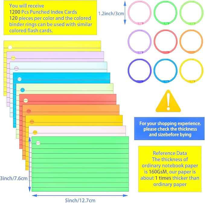 1200PCS Colored Index Cards 3x5 Inch Flash Cards - Image 2