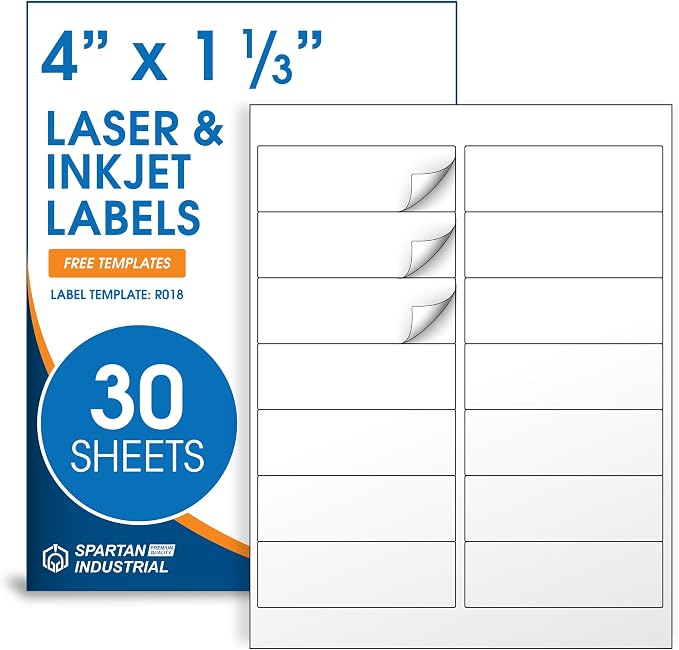 4" X 1.33" Matte White Printable Address Labels Mailing Labels by SpartanIndustrial