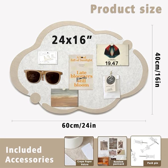 Cute Cloud Felt Board for Wall 24 x 16 Inch, Foldable Vision Board Kit - Image 3
