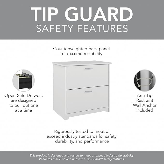 Bush Furniture Cabot 2 Drawer Lateral File Cabinet in White, Home Office Chest for Letter, Legal, and A4-size Document Storage-DeskLoop Office
