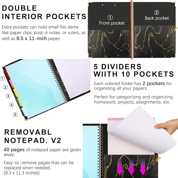 HWPRATO Clipboard with Notepad Clipfolio 5 Dividers with 10 Pockets Letter Size - Image 4