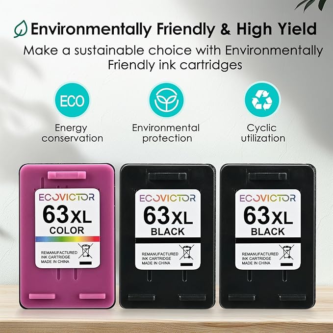 63XL Ink Cartridges Replacement for HP Ink 63 XL (2 Black and 1 Color Combo 3-Pack) for HP63 HP63XL 3830 4650 4520 4512 4510 4652 4655 5200 5255 5252 5258 3630 3632 2132 1112 2130 Printer-DeskLoop Office