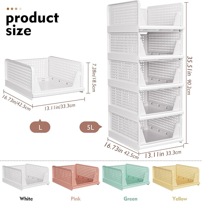 SNSLXH 5 Pack Stackable Closet Storage Basket, Space-Saving Clothes Storage - Image 4