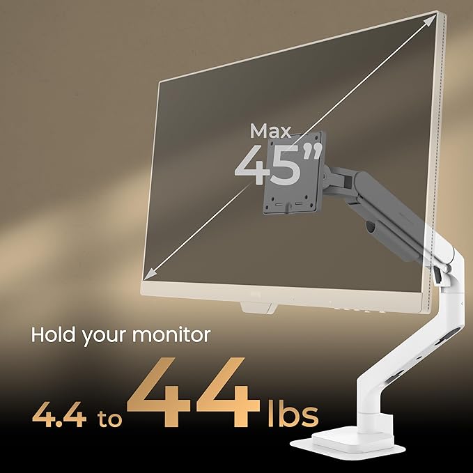 BenQ BSH02 Ergo Monitor Arm -Gas Spring Monitor Stand for Up to 45'' & 44lbs Screens, Heavy Duty, Quick Installation, No Sagging, Top Clamp and Grommet Base, Reinforcement Plate, VESA 75x75 &100x100mm-DeskLoop Office