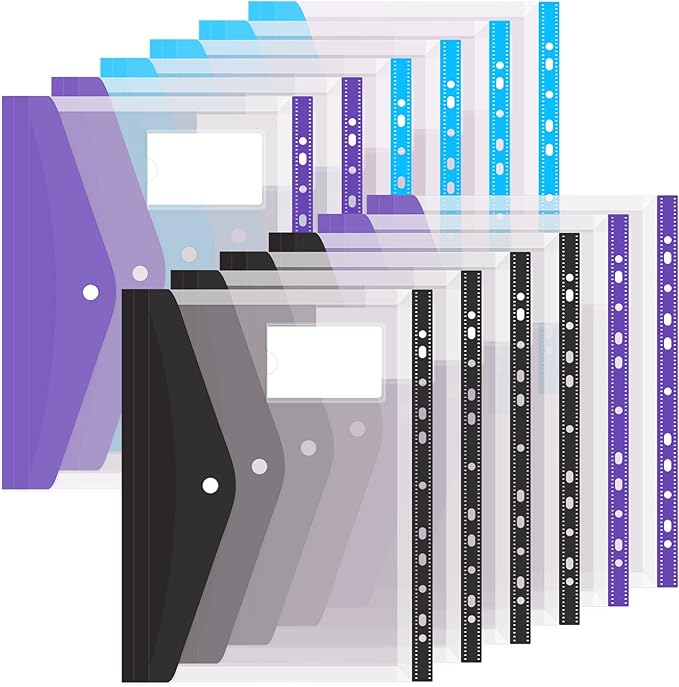 Colorlife Binder Pocket 12 Pack Plastic Envelopes Binder Folders 11 Holes by WELCOME