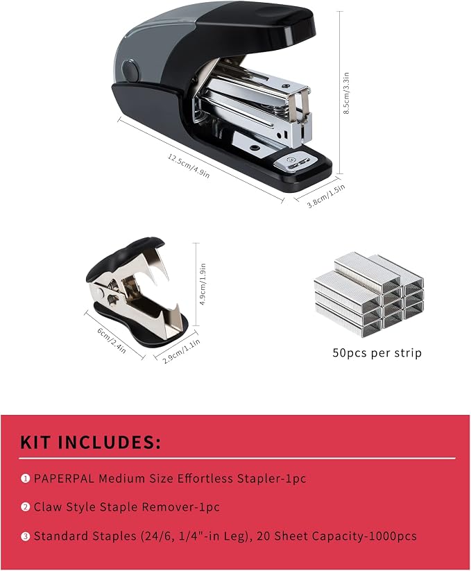 PAPERPAL Effortless Stapler Set, 20 Sheet Capacity, 000 1/4-inch staples and a - Image 2