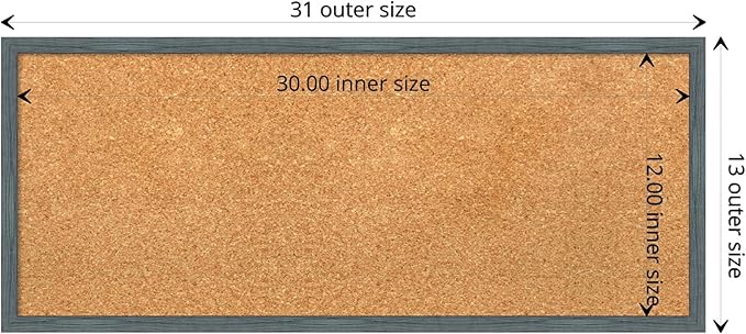 Amanti Art Natural Cork Board for Wall, 13x31 Vision Board with Blue Wood Frame, Medium Corkboard Office Decor for Home Organization, Rustic Farmhouse Corkboard Pinboard to display items for home-DeskLoop Office
