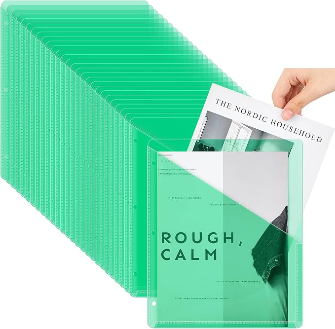 Seajan 100 Pcs Pocket Folders for 3 Ring Binder Clear Plastic Folders Sleeves by Seajan