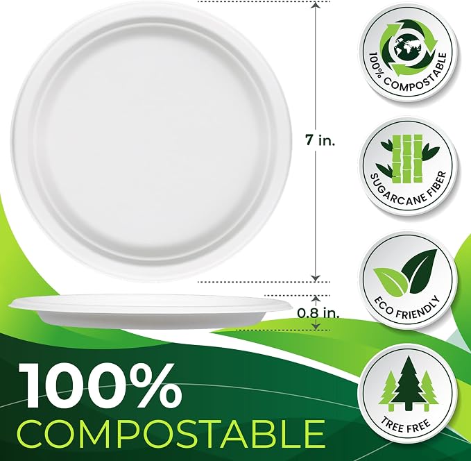 150pcs 100% Compostable Small Paper Plates, Heavy Duty, Eco Friendly Appetizer - Image 2