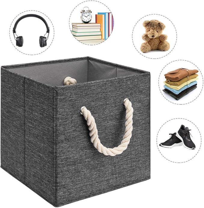 Gray Foldable Polyester Fabric Storage Bins Cube Organizers,10.5x10.5x11inch,for Organizing The Clutter In The Home or Office,Set of 4,Q-ST-59-4-DeskLoop Office