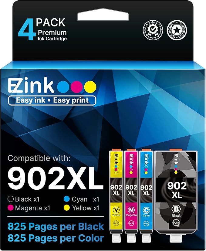 E-Z Ink Compatible 902 902XL Ink Cartridges for HP Printers Replacement for HP 902XL Ink Cartridges Combo Pack 4 Pack for Officejet Pro 6978 6968 6960 6970 Officejet 6951 6954 6956 6958 Printer-DeskLoop Office