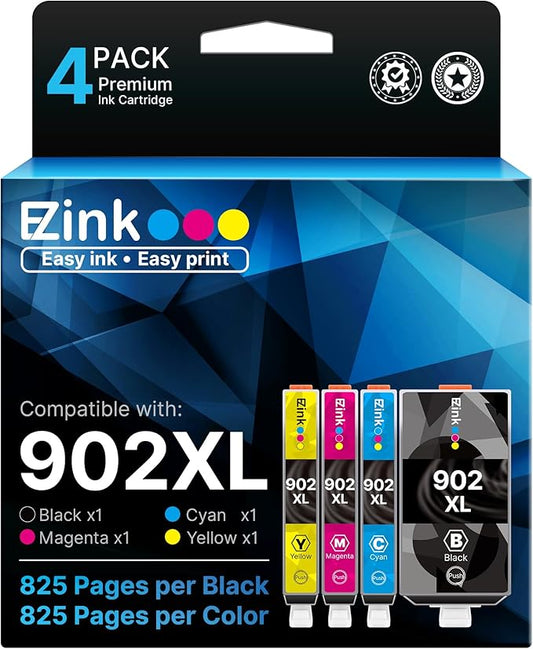 E-Z Ink Compatible 902 902XL Ink Cartridges for HP Printers Replacement for HP 902XL Ink Cartridges Combo Pack 4 Pack for Officejet Pro 6978 6968 6960 6970 Officejet 6951 6954 6956 6958 Printer-DeskLoop Office