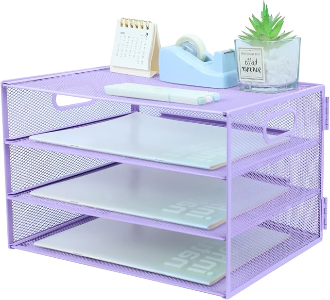 3 Tier Lettrer Tray Organizer, Metal Mesh Desk File Organizer by ideallife