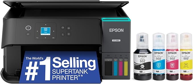 Epson EcoTank ET-2980 Wireless All-in-One Color Supertank Printer with up to 3 Years of Ink, Refillable Tanks, Perfect for Home, 15 PPM, 1.44" Color Screen, Auto 2-Sided Printing - Black-DeskLoop Office