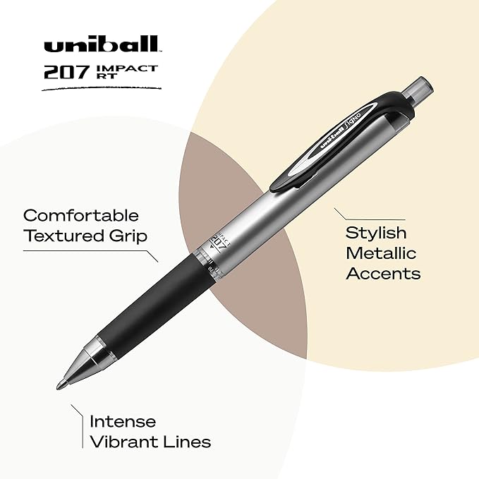 Uni-Ball Uniball Signo 207 Impact Gel Pen, 16 Blue Pens, 1.0mm Bold Point, Auto-Retractable Tip, Smooth Grip, Water-Resistant Ink