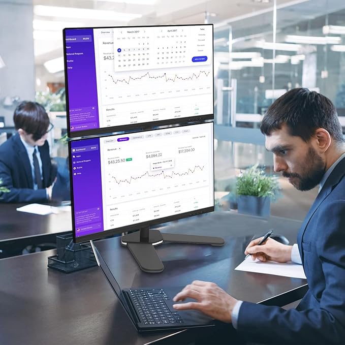 Suptek Dual LED LCD Monitor Stand up Free-Standing Desk Mount for 2 / Two Screens up to 32 inch Extra Tall 31.5 inch Pole Heavy Duty Fully Adjustable Stand Vertical Array (ML6802)-DeskLoop Office