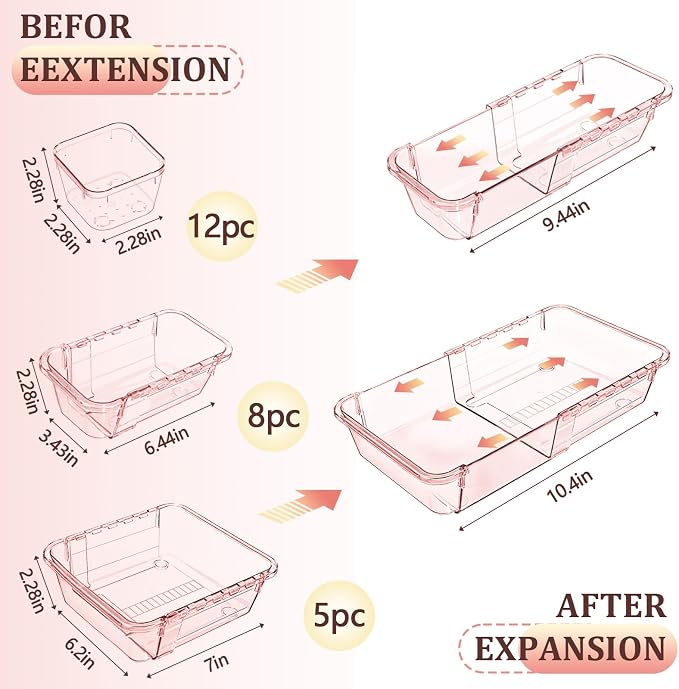 25 Pcs Clear Drawer Organizer, Adjustable Drawer Storage Box, 3-Size Desk - Image 2