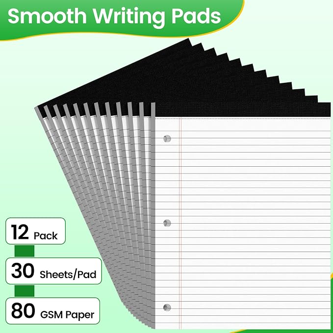 3 Hole Legal Pad 8.5 x 11, 12 Pack White Note Pads, Notebook Paper Wide Ruled - Image 3