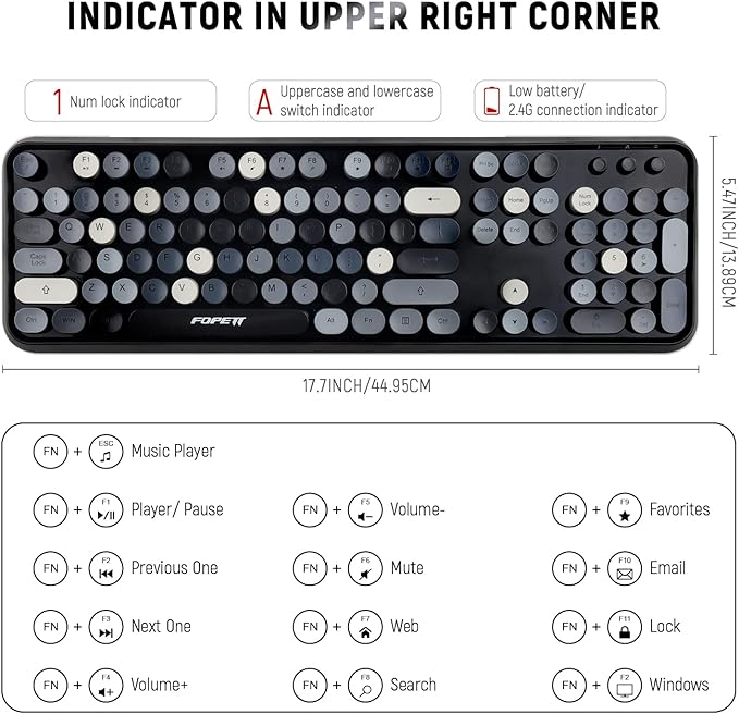 FOPETT Wireless Keyboard and Mouse Combo, 104 Keys Full-Sized 2.4 GHz Round Keycap Colorful Keyboards, USB Receiver Plug and Play, for Windows, Mac, PC, Laptop, Desktop (Grey)-DeskLoop Office