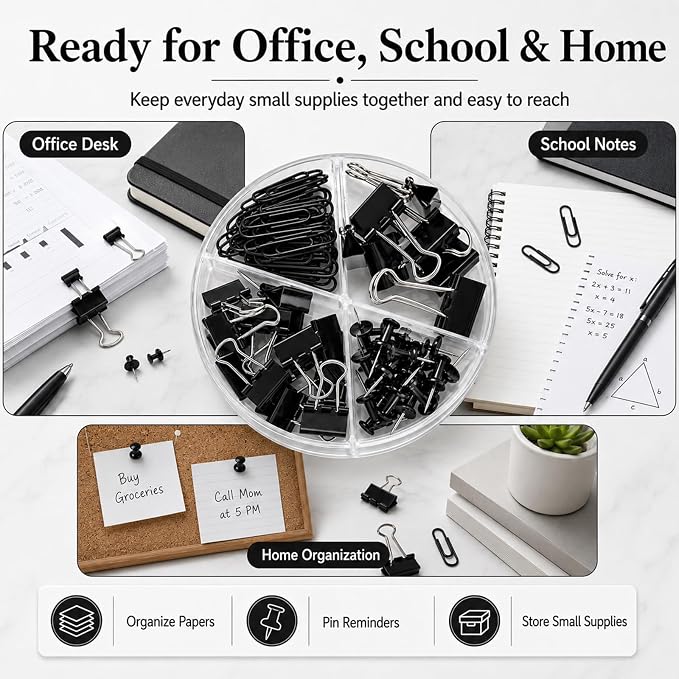 Paper Clips and Binder Clips Set, Metal Assorted Sized Binders - Image 5