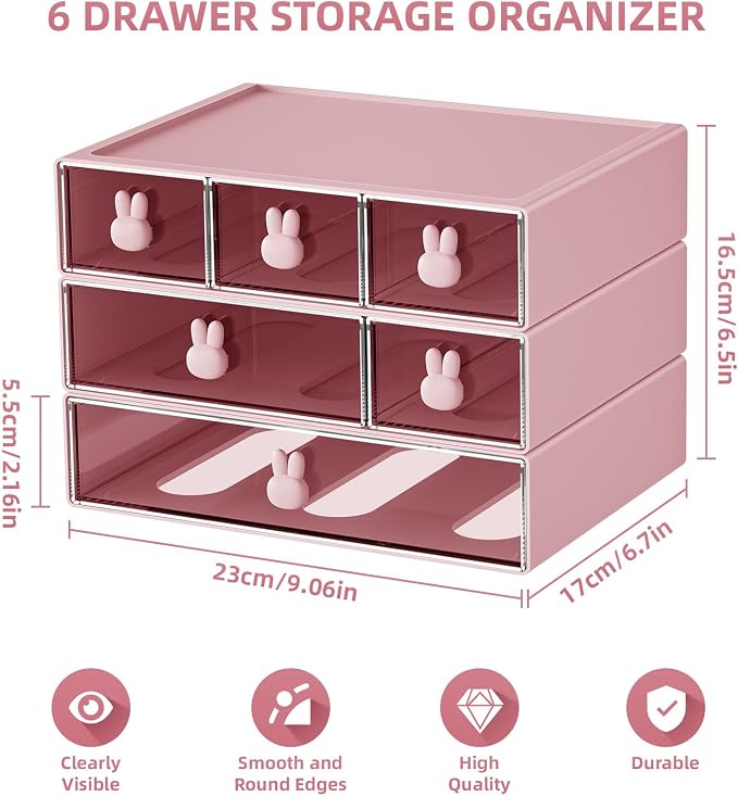 Marbrasse Desk Organizer with 6 Drawers, 3 Tier Stackable Storage Drawers - Image 2