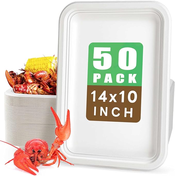 Gezond 50 Pack 14 Inch Disposable Food Trays Eco-friendly Heavy-Duty Large by Gezond%C2%AE