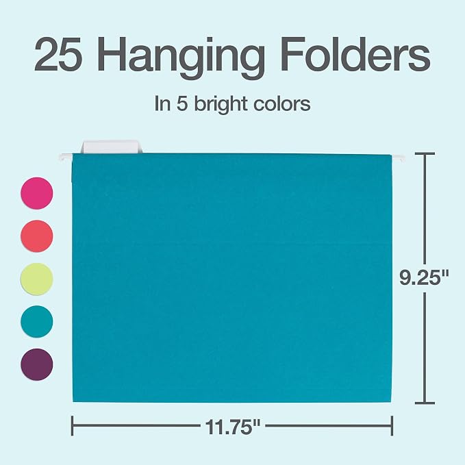 Oxford Hanging File Folders, 25 Pack, Letter Size, 5 Bright Colors, 5 Tab - Image 2