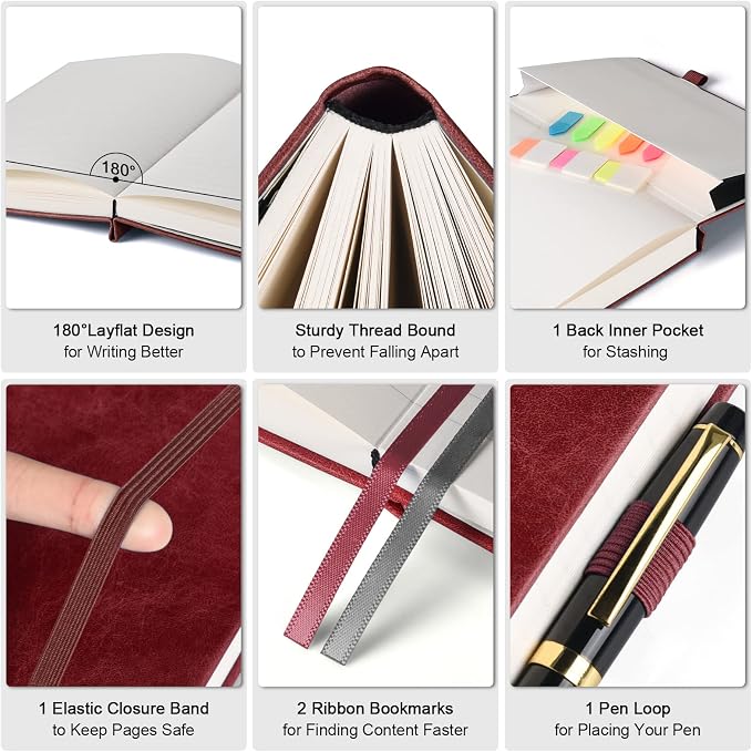 College Ruled Notebook, Large B5 Hardcover Leather Journal, 312 Numbered Pages - Image 2