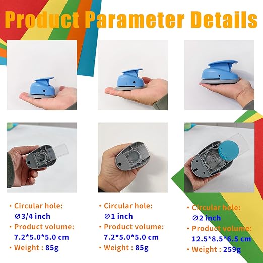 3‑Pcs Round Hole Paper Punch Set, Cutting Diameter 3/4‑inch, 2‑inch. | Circle - Image 3