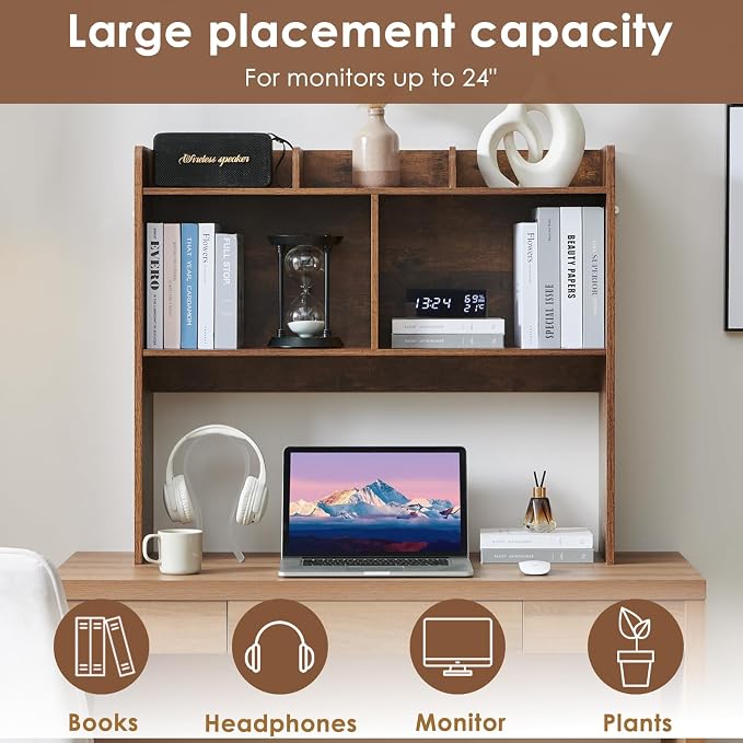 Nromant Desktop Bookshelf, Wooden Desk Storage Hutch - Image 4