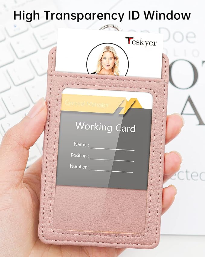 Teskyer Badge Holder with Lanyard, Leather ID Name Badge Card Holder with - Image 4