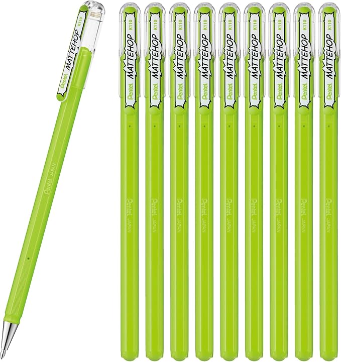 Pentel Color Ballpoint Pen Matte Hop Yellow Green 10 Pens K110-VK by PentelofAmerica